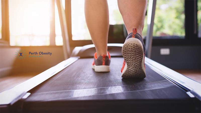 A person running on a treadmill to control weight.